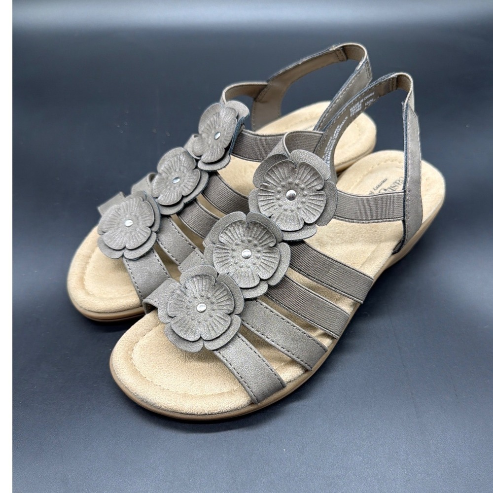 East 5th Ilita Taupe Grey Floral Slingback Memory Foam Wedge Sandals Womens 6M